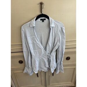 Re-imagined J.Crew Light Blue Wrap‎ Blouse Ballerina Core Size 6 Vneck